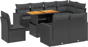 vidaXL Set mobilier de grădină cu perne, 9 piese, negru, poliratan