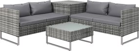 Outsunny Set de Gradina 4 Bucati cu 2 Canapele 2 Locuri, Masuta de Cafea si Masuta Inalta cu Lada, Set Masute si Scaune de Gradina