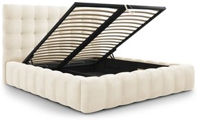Pat matrimonial bej tapițat cu spațiu de depozitare și somieră 200x200 cm Bali – Cosmopolitan Design