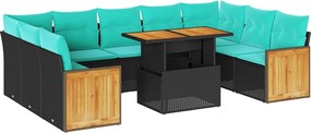 vidaXL Set canapele de grădină cu perne, 10 piese, negru, poliratan
