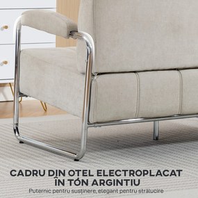 HOMCOM Canapea 3 Locuri Tapițată cu Chenille și Cusături Duble, Canapea Modernă cu Brațe și Picioare din Oțel, pentru Living, Birou și Dormitor, 174x75x76 cm, Bej | Aosom Romania