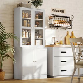 HOMCOM Mobilier de Bibliotecă cu 2 Dulapuri, Rafturi și Uși din Sticlă Alb | Aosom Romania