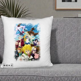 Perna Personalizata Nanatsu no Taizai Cele Sapte Pacate Mortale Anime, 40x40 cm, Alb Pufos, Husa Detasabila, Perna Inclusa, BEKZ®