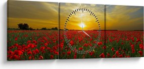 Tablou cu câmp cu maci (cu ceas) (90x30 cm)