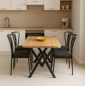 Set masa cu 4 scaune metal, Amsterdam Homs, nuc/negru 70 x 110 cm