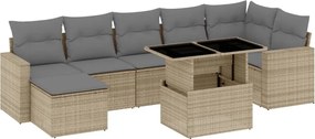 vidaXL Set canapele de grădină, 8 piese, cu perne, bej, poliratan