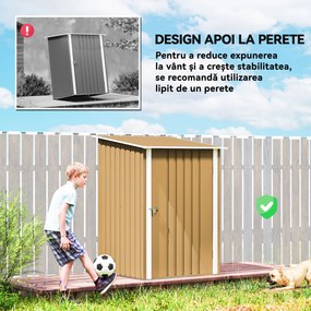 Outsunny Căsuță de Grădină 0.92m² din Oțel Galvanizat, Depozit pentru Unelte cu Ușă Blocabilă, Acoperiș Înclinat, 100x104x160 cm, Galben | Aosom Romania