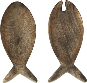 Set 2 platouri pentru servire în formă de pești din lemn de mango sculptat manual, L16 cm, „Mango Fish Serving Set"