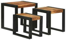 vidaXL Set de mese de năsturei - 3 din lemn solid de acacia
