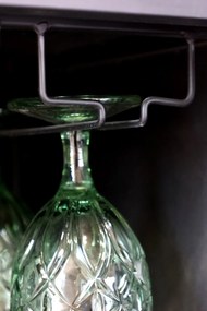 Vitrină bar din metal și lemn reciclat, rastel pentru sticle, suport pahare, finisaj negru antichizat, 170×65×36,5 cm, „Fonderie"