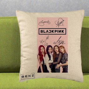 Perna Personalizata K-pop BLACKPINK Semnaturi si Foto, 40x40 cm, Bej, Husa Detasabila, Perna Inclusa, BEKZ®