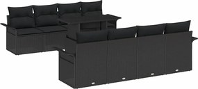 vidaXL Set de canapele pentru grădină cu pernă 9 pcs Negru Poli Rattan