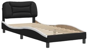 3207972 vidaXL Cadru de pat cu tăblie negru și alb 90x190 cm piele artificială