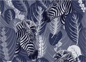 Tablou pe sticlă - Zebre între frunze (70x50 cm)