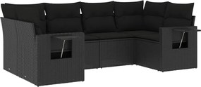 vidaXL Set mobilier de grădină cu perne, 6 piese, negru, poliratan