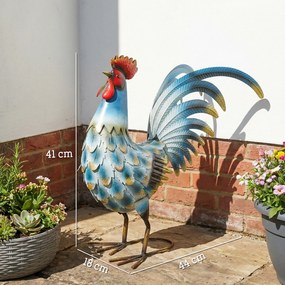 Outsunny Statuetă de cocoș pentru grădină, figură metalică, sculptură de cocoș în picioare 41 cm cu ancore de pământ, Multicolor | Aosom Romania