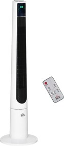 HOMCOM Ventilator Turn cu 3 Moduri și 3 Viteze cu Cronometru 12h, Ventilator de Podea ABS cu Telecomandă, Ø32x118.2 cm, Alb | Aosom Romania