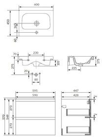 Set dulap baie suspendat 2 sertare cu lavoar Cersanit Moduo-in, 60 cm, gri