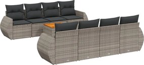 vidaXL Set canapele de grădină, 9 piese, cu perne, gri, poliratan