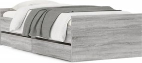 vidaXL Cadru de pat cu sertare, sonoma gri, 75x190 cm, mic single