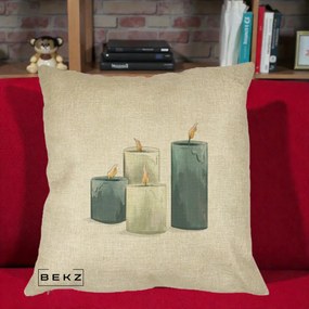 Perna Decorativa Lumanari Hygge Alb-Verde, 40x40 cm, Crem, Husa Detasabila, Perna Inclusa, BEKZ®