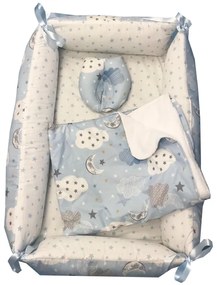 Reductor Personalizat Bebe Bed Nest cu paturica si pernuta antiplagiocefalie Deseda Norisori cu luna albastra