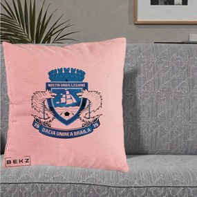Perna Personalizata Dacia Unirea Braila 1919 Fotbal, 40x40 cm, Roz, Husa Detasabila, Perna Inclusa, BEKZ®