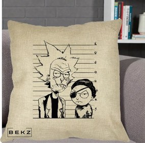Perna Personalizata Rick si Morty Dosar, 40x40 cm, Crem, Husa Detasabila, Perna Inclusa, BEKZ®