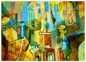 Tablou pe sticlă - Arhitectură, abstractizare cubistă (70x50 cm)