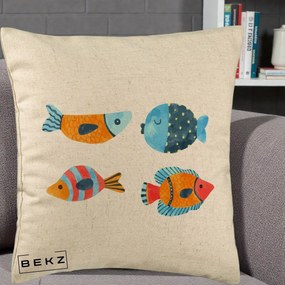 Perna Decorativa Pesti Acuarela, 40x40 cm, Bej, Husa Detasabila, Perna Inclusa, BEKZ®