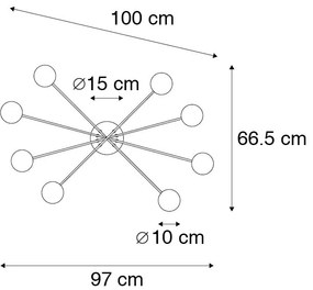 Plafoniera moderna neagra cu 8 lumini cu sticla fumurie - Atena