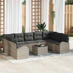 vidaXL Set de canapele pentru grădină 10 pcs Gri deschis Rattan poli