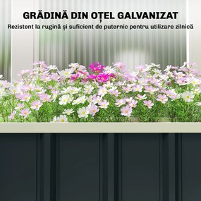 Outsunny Pat Ridicat de Grădină pentru Exterior cu Bază Deschisă, Mănuși, Margini Pliate, Ghiveci în Oțel Galvanizat pentru Plante, Flori, Legume Balcon Grădină, 136x52x31 cm, Gri Închis | Aosom Romania