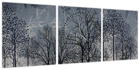 Tablou - Siluetă copac și frunze (cu ceas) (90x30 cm)