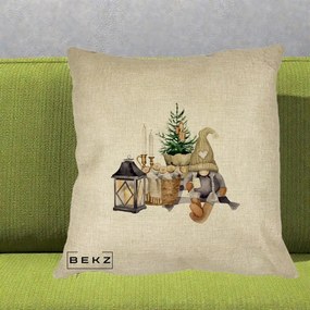 Perna Decorativa Gnom Scandinav cu Felinar, 40x40 cm, Crem, Husa Detasabila, Perna Inclusa, BEKZ®