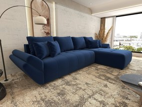 Colțar extensibil dumonde cu ladă de depozitare si sezut confortabil din spuma high-density, Berlin XL Royal Albastru 350x185 cm II
