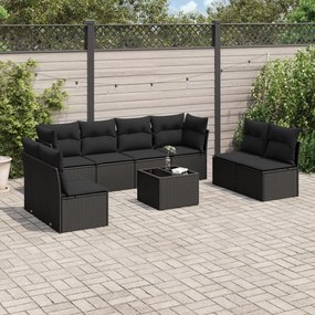 3217455 vidaXL Set mobilier de grădină cu perne, 9 piese, negru, poliratan