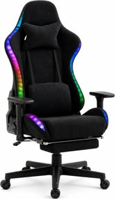 RESIGILAT- Scaun Gaming cu Masaj 7 Puncte și Încălzire, RGB, Iluminare LED Multicolor, Telecomenzi, Cotiere 3D, Reclinare 180°, Suport Picioare, Catifea, Negru