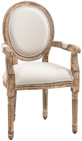 HOMCOM Scaun de dining design retro cu brațe și tapițerie groasă, scaun living în stil in pentru living, lemn de cauciuc crem + helle Holzfarbe 56 x 56 x 96 cm | Aosom Romania