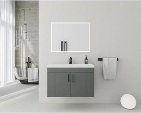 Set dulap baza suspendat Drop Lines Venus cu 2 usi antracit si lavoar 80 cm alb