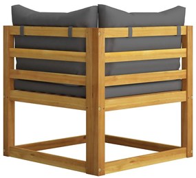 Set canapea 2 piese cu perne gri inchis, lemn masiv de acacia 1, Morke gra, Canapea de centru + canapea de colt