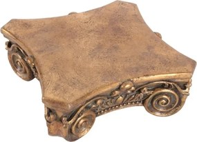 Postament decorativ din polirășină, auriu, în formă de capitel clasic, cu spirale și ornamente în relief, 8 x 21 cm, „Nacre”