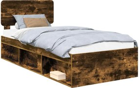 vidaXL Cadru de pat Stejar fumuriu 90 x 200 cm Lemn de pin masiv