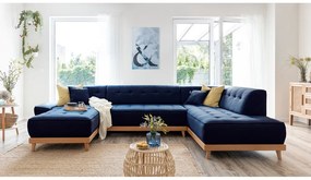 Canapea extensibilă în formă de "U" cu șezlong pe partea dreaptă Miuform Dazzling Daisy, albastru petrol