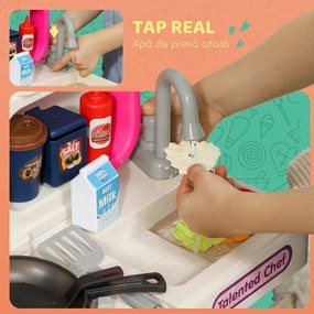 AIYAPLAY Bucătărie de Jucărie pentru Copii 3-6 Ani cu 104 Accesorii, din PP, PE și ABS, 52.5x22x100 cm, Roz | Aosom Romania