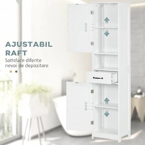 kleankin Dulap Modern pentru Baie, Mobilier Îngust cu Raft Deschis, Sertar, Uși Încastrate și Rafturi Ajustabile Alb | Aosom Romania