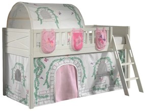 Set pat semi-supraetajat pentru copii SCOTT, alb, 90 x 200 cm, pin scandinav masiv, cu scară, opțional cu sertare și buzunare pentru depozitare și