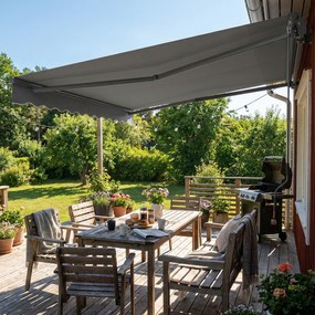 Outsunny Markiză cu brațe articulare 350 x 300 cm, markiză cu manivelă &amp; suport de perete inclus, unghi reglabil | Aosom Romania