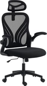 HOMCOM Scaun de Birou Ergonomic cu Brațe Rabatabile și Spătar Pliabil, Scaun de Birou cu Funcție Balansoar, Tetieră Reglabilă, Șezut Rotativ, Negru | Aosom Romania