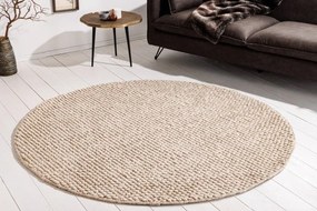 Covor rotund realizat manual Wool 150cm, bej